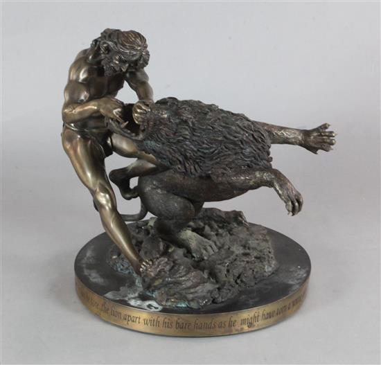 Richard L. Minns (b.1929), bronze group Samson slays the Lion, height 62.5cm